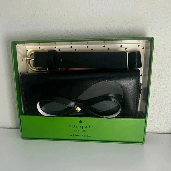 NEW! KATE SPADE black bow adjustable bow belt bag, genuine leather, gift box - Picture 1 of 5